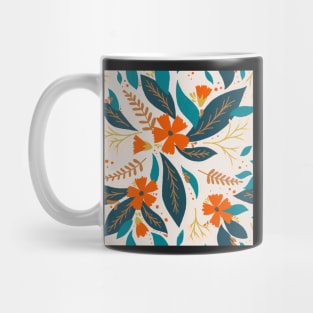 Red Flower Teal Leaf Pattern Mug